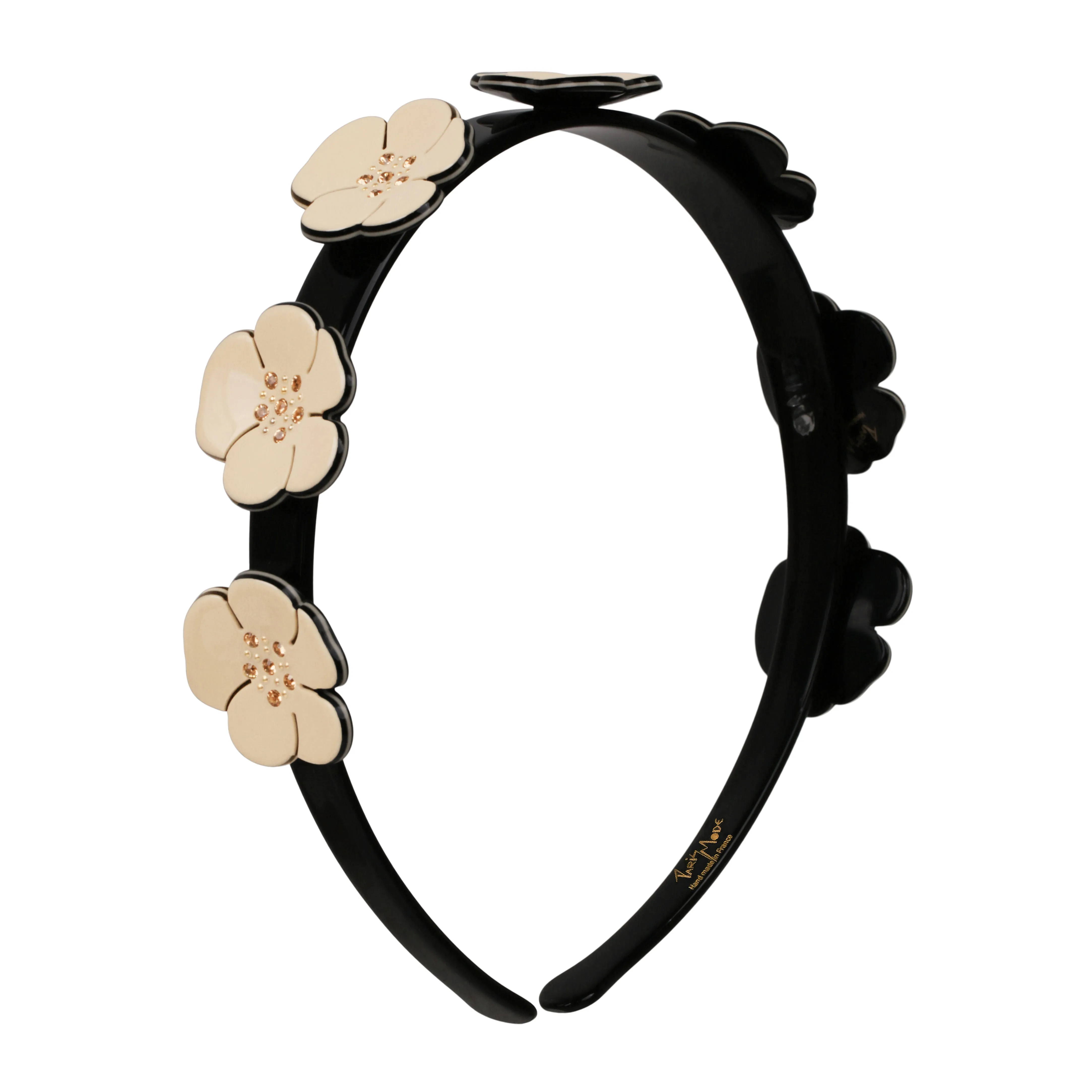 Camellia Crystal 1.5 cm Ivory Black Alice Band