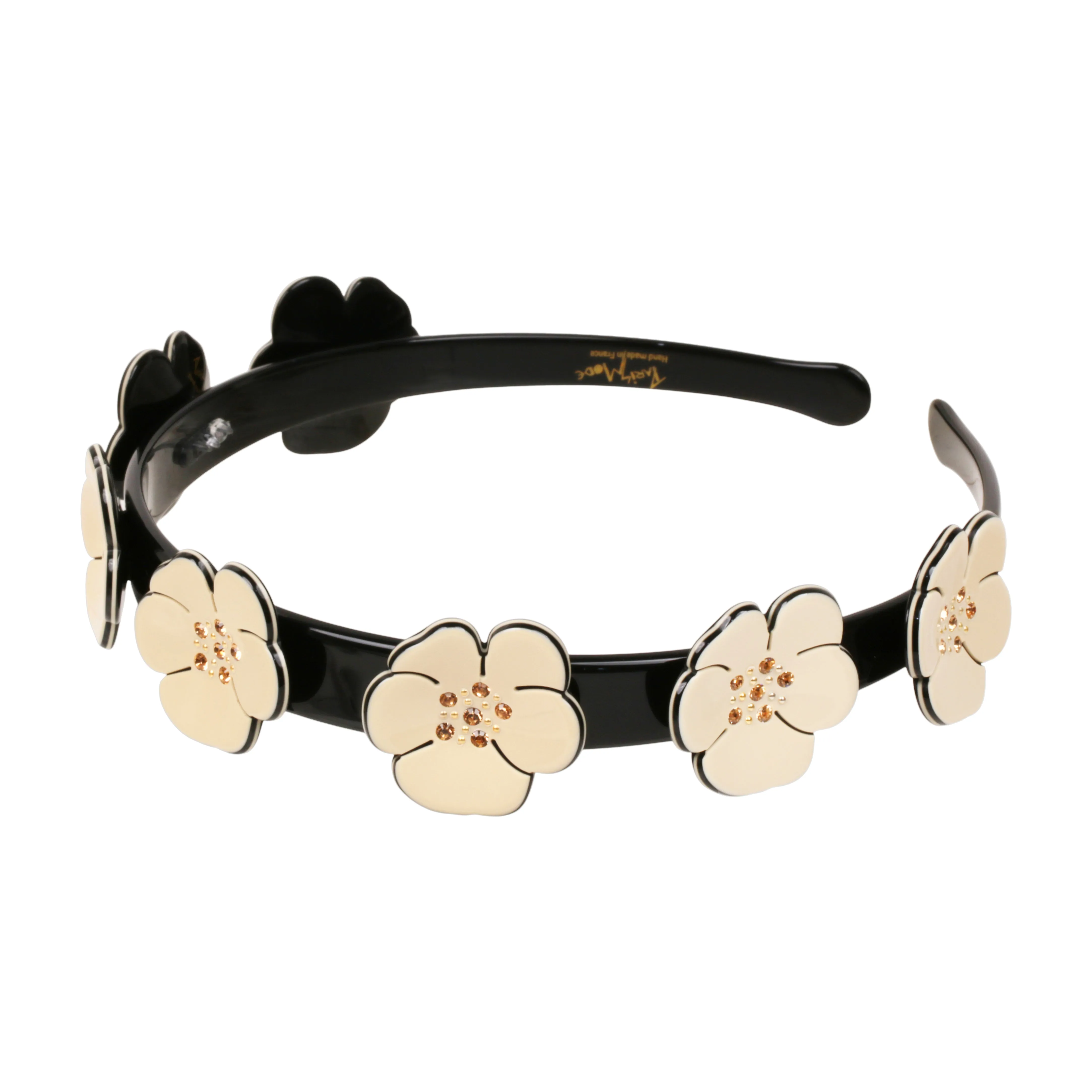 Camellia Crystal 1.5 cm Ivory Black Alice Band