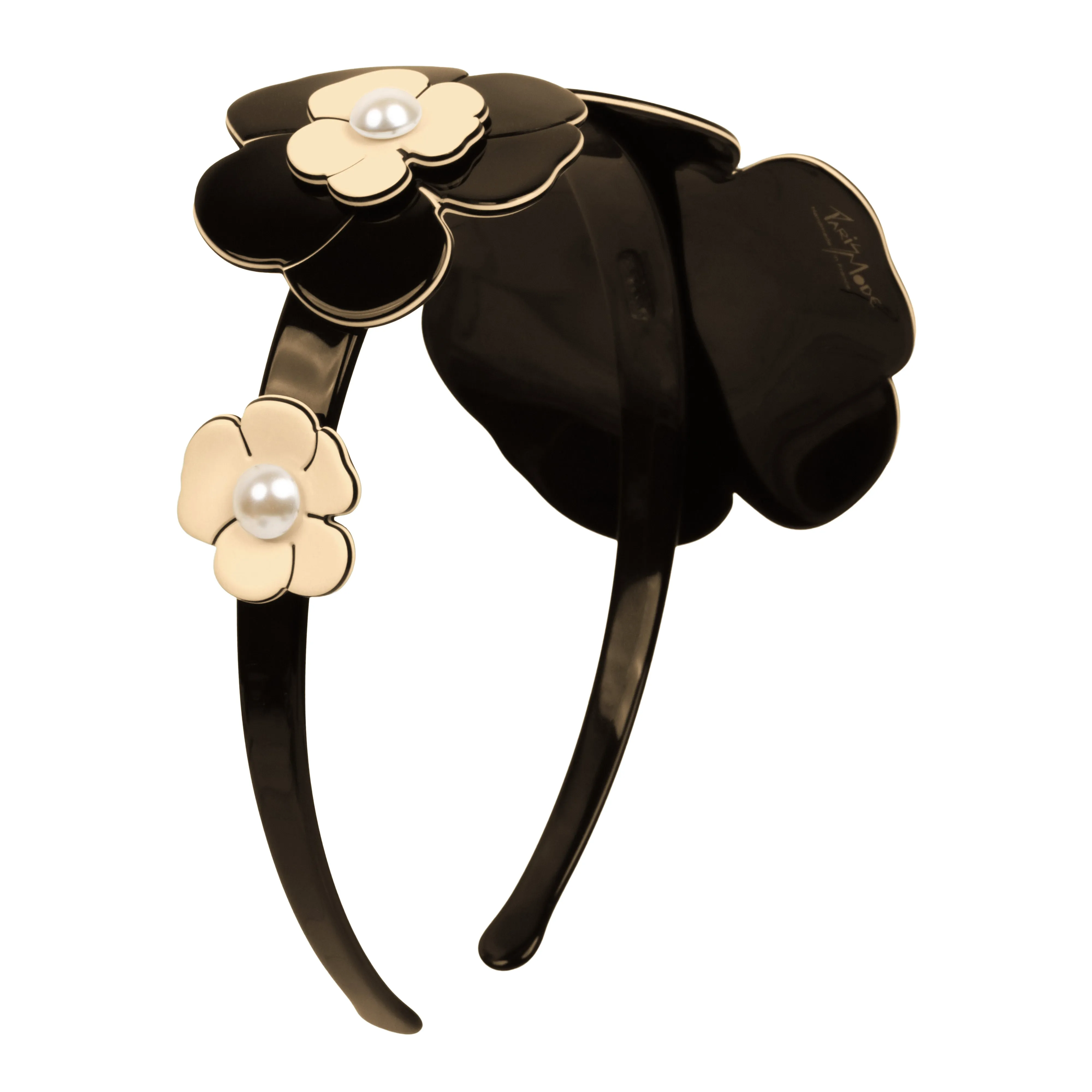 Camellia Triple Pearl Ivory Black Alice Band