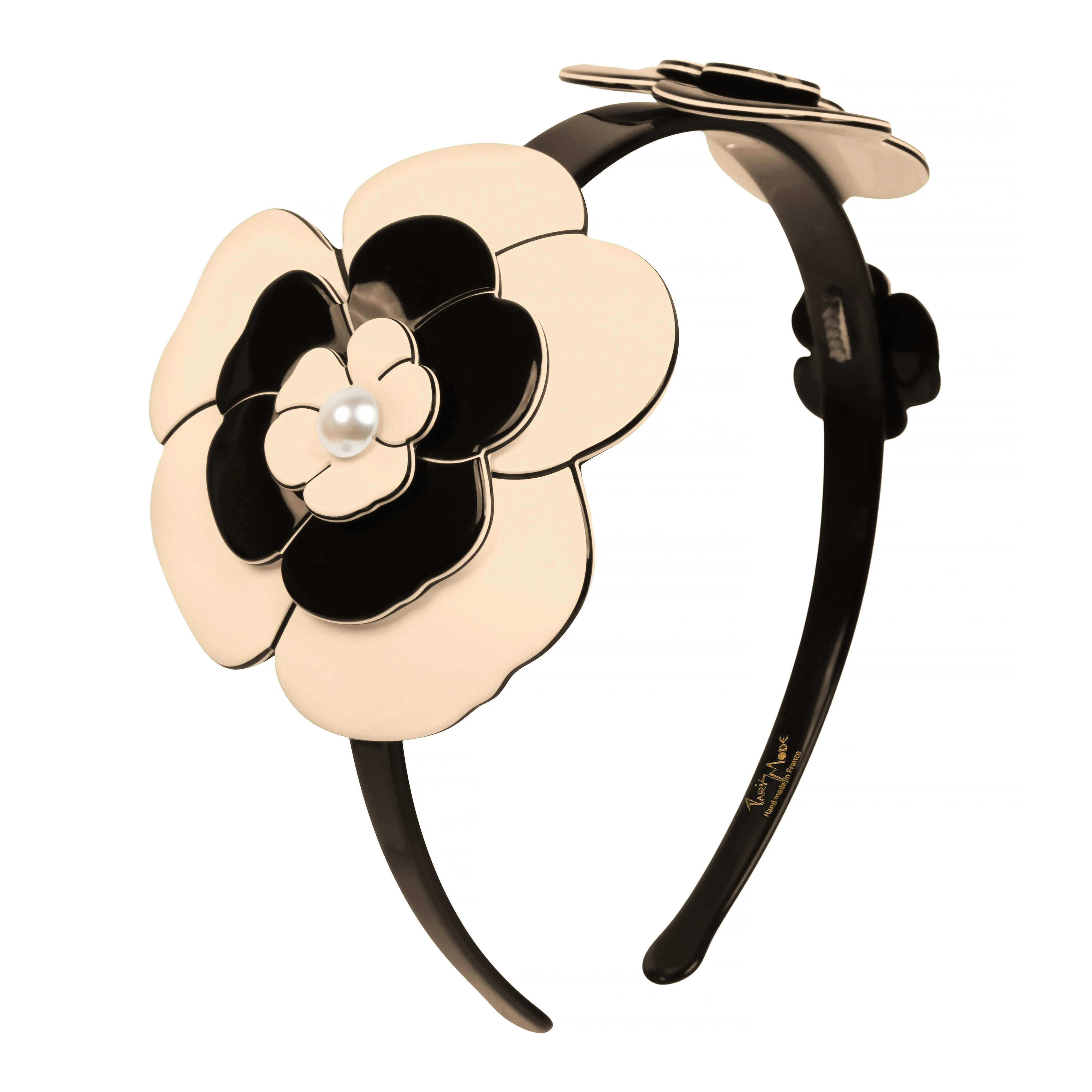 Camellia Triple Pearl Ivory Black Alice Band
