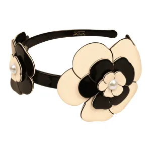 Camellia Triple Pearl Ivory Black Alice Band