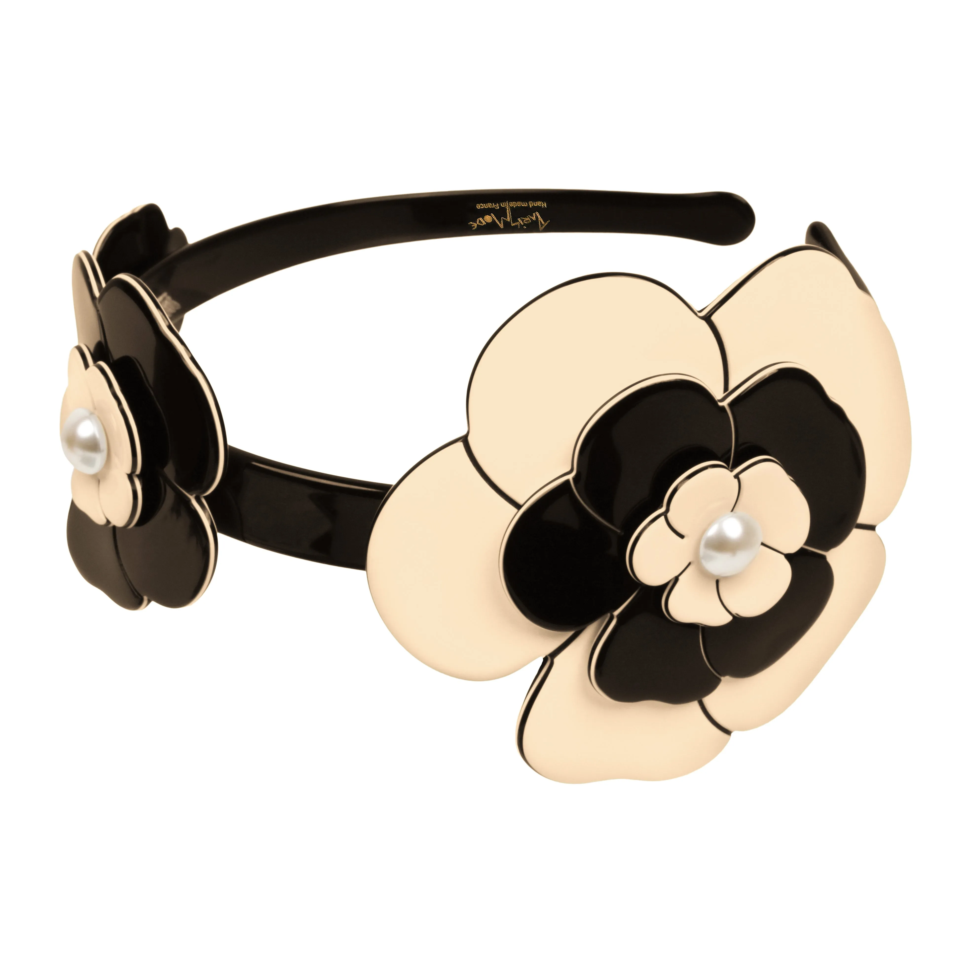 Camellia Triple Pearl Ivory Black Alice Band