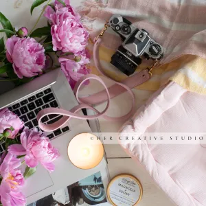 Camera, Cushion & Peonies. Digital Image