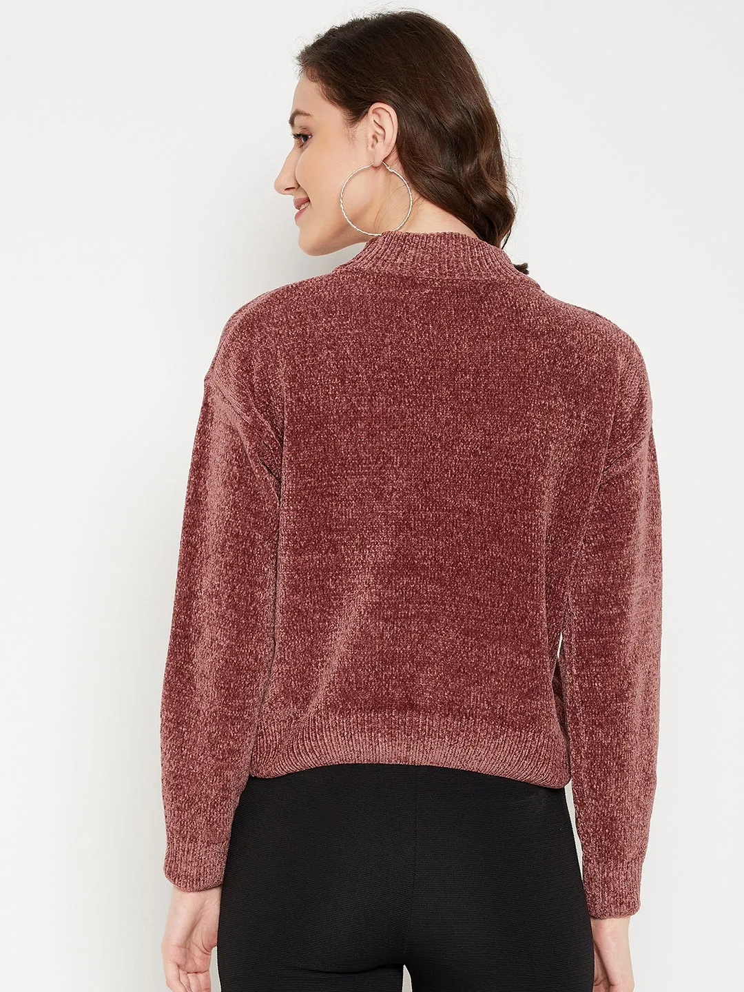 Camla Barcelona Keyhole Neck Rust Brown Chain Adorned Sweater