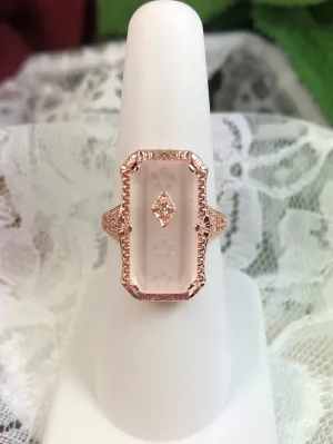 Camphor Glass Ring, Rose Gold overlay, 1915 Vintage style, Edwardian Jewelry #D232