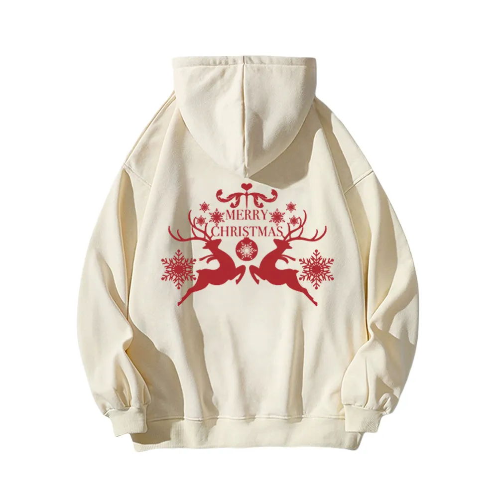 Casual Simple Drawing Of Snowflake Elk Hoodie