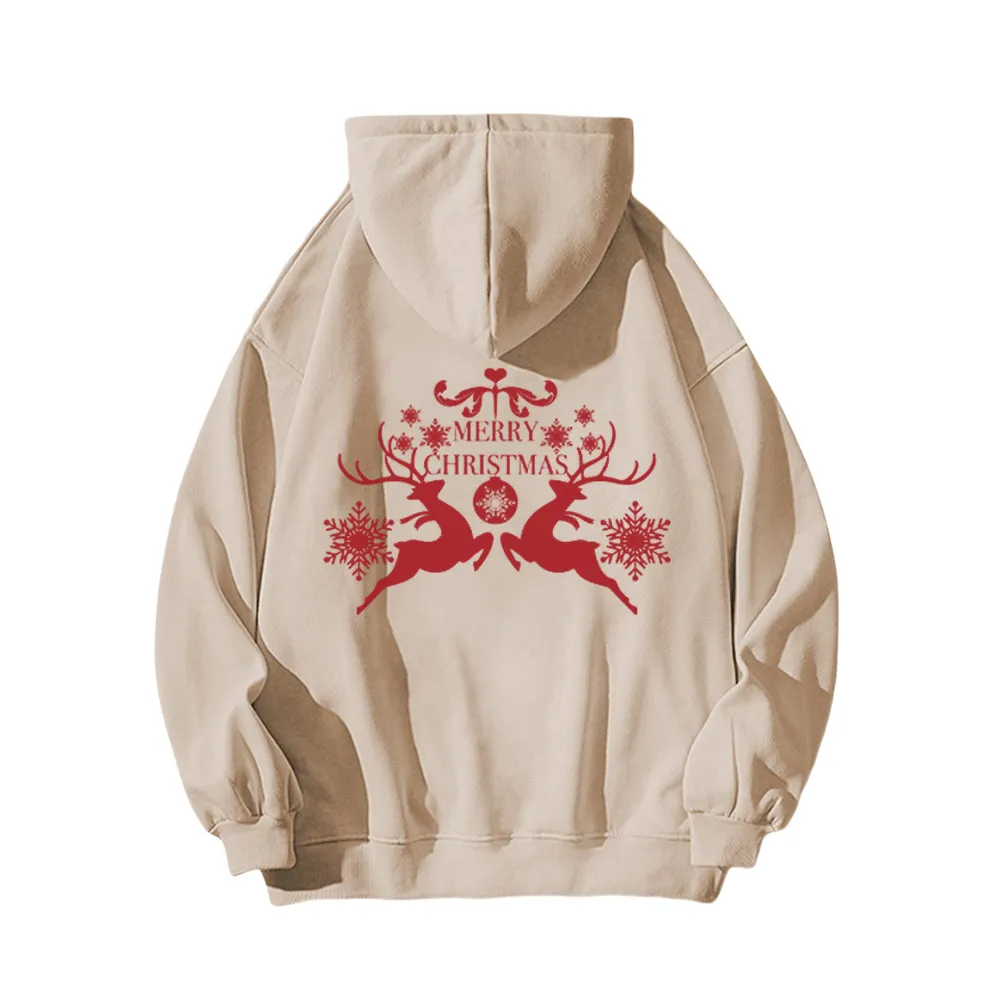 Casual Simple Drawing Of Snowflake Elk Hoodie