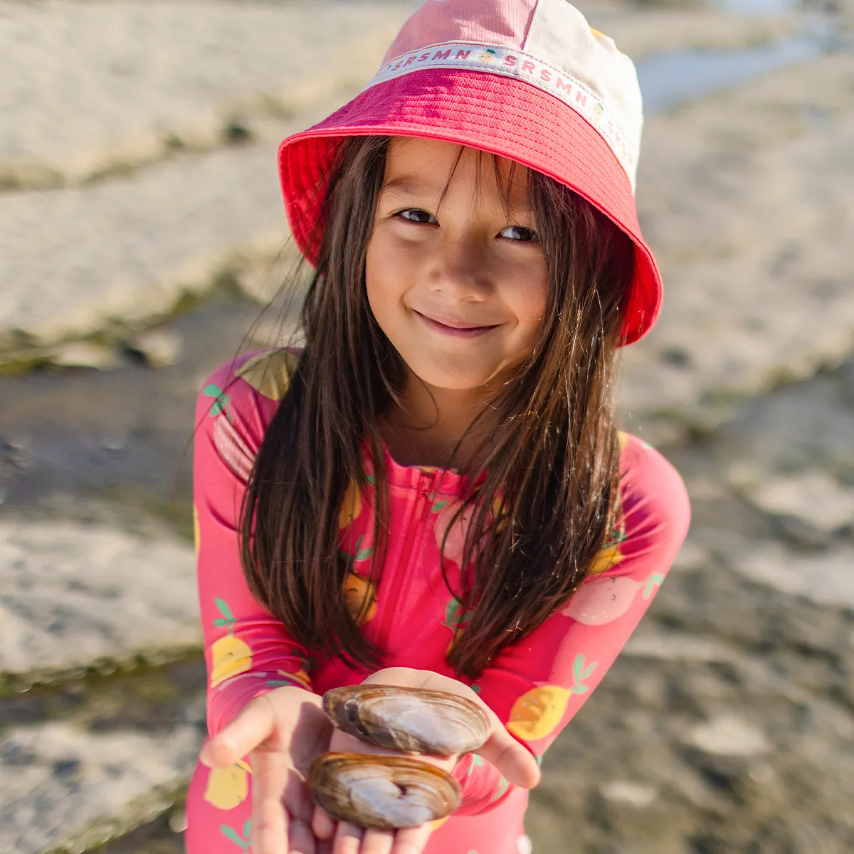 Chapeau de soleil rose en twill, enfant || Pink sun hat in twill, child