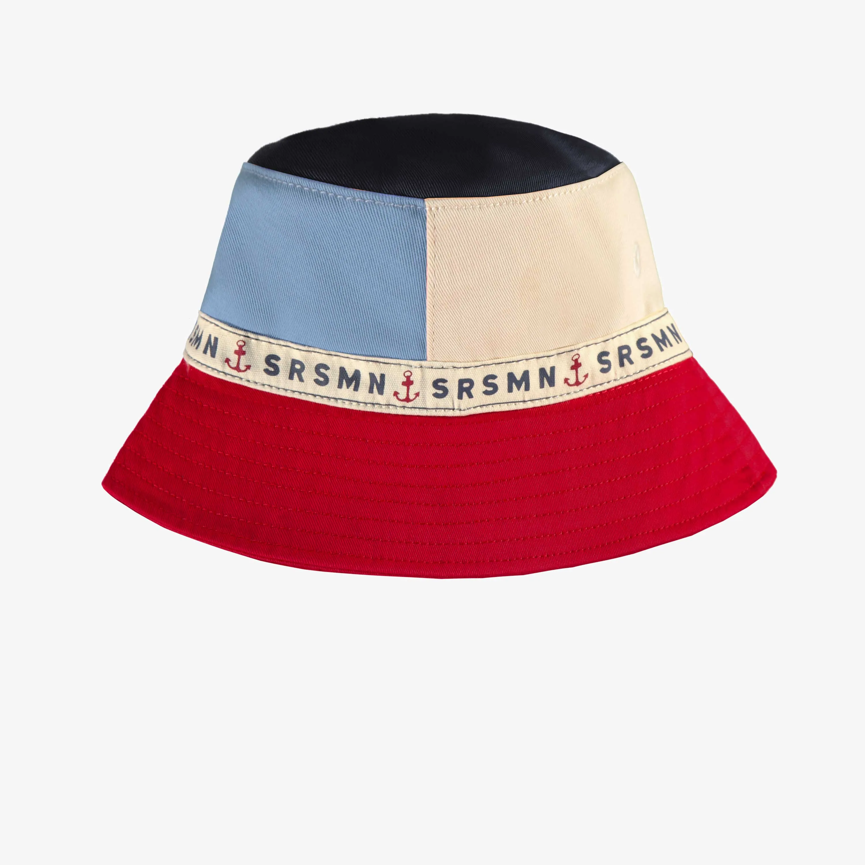 Chapeau de soleil rouge, bleu et crème en twill, enfant || Red, blue and cream  sun hat in twill, child
