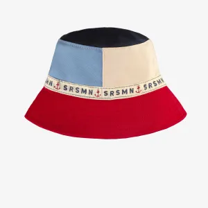 Chapeau de soleil rouge, bleu et crème en twill, enfant || Red, blue and cream  sun hat in twill, child