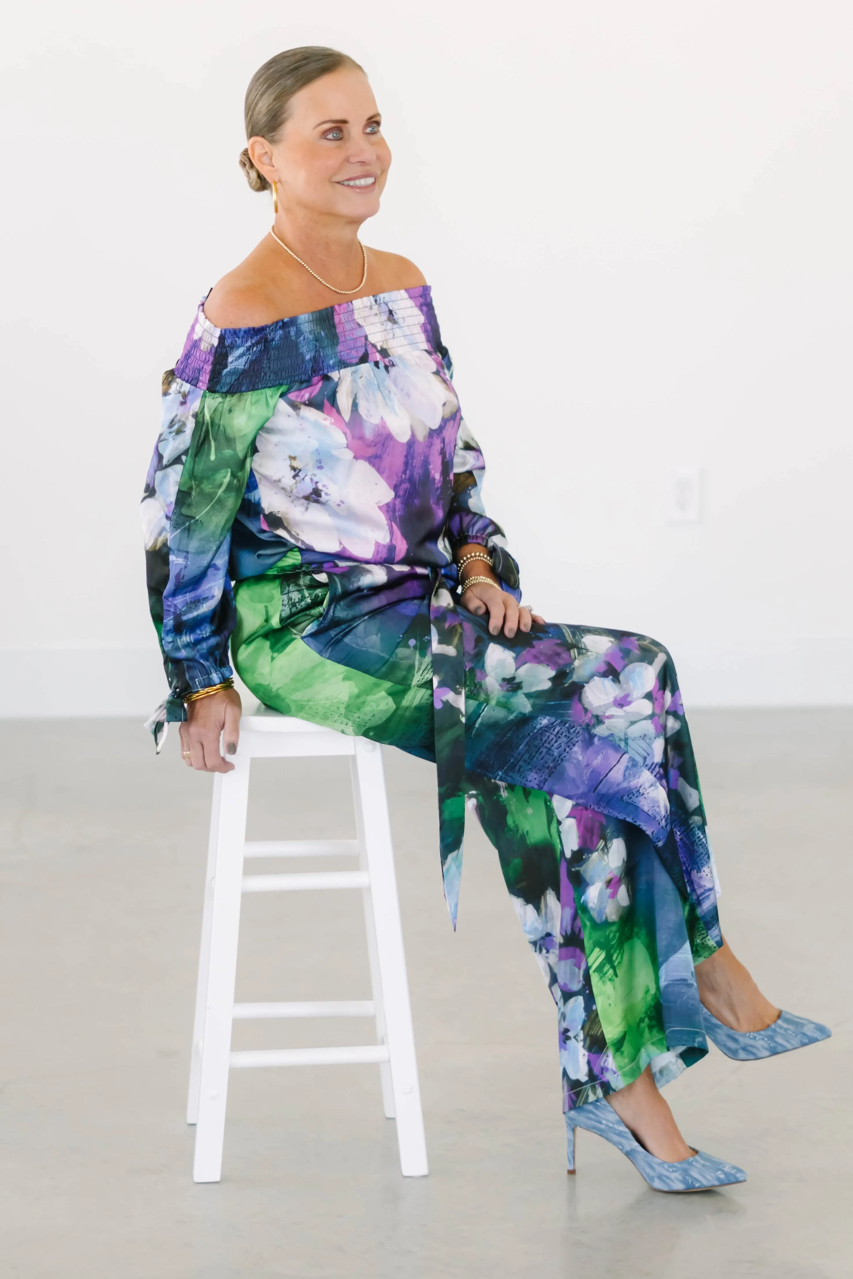 Charmeuse Floral Off Shoulder Top