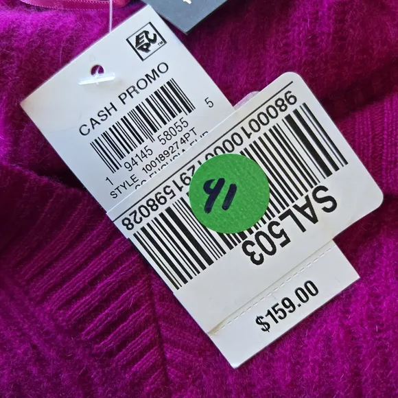 Charter Club Luxury 100% Cashmere Soft Knit Fuscia Sweater Petite Small NWT