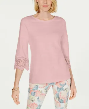 Charter Club Women's Cotton Lace Trim Top Shirt. 100052944MS Pink Medium
