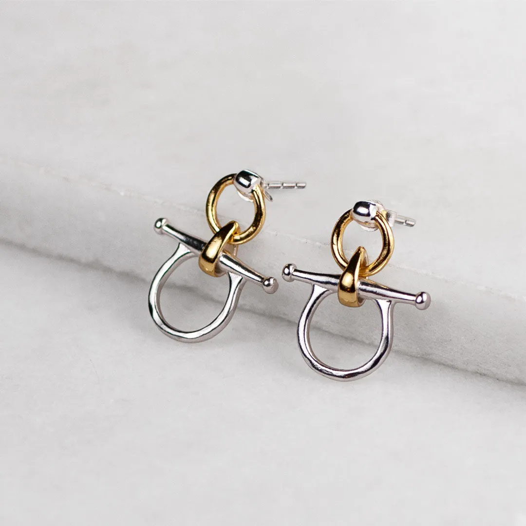 Chelsea - Two Tone 14K Gold on Sterling Snaffle Horse Bit Earring
