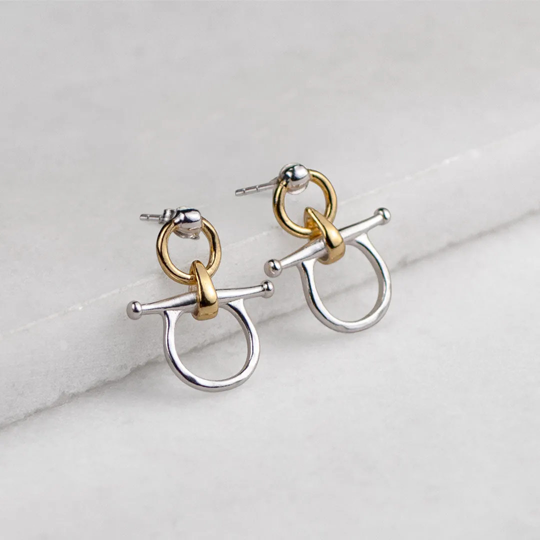 Chelsea - Two Tone 14K Gold on Sterling Snaffle Horse Bit Earring