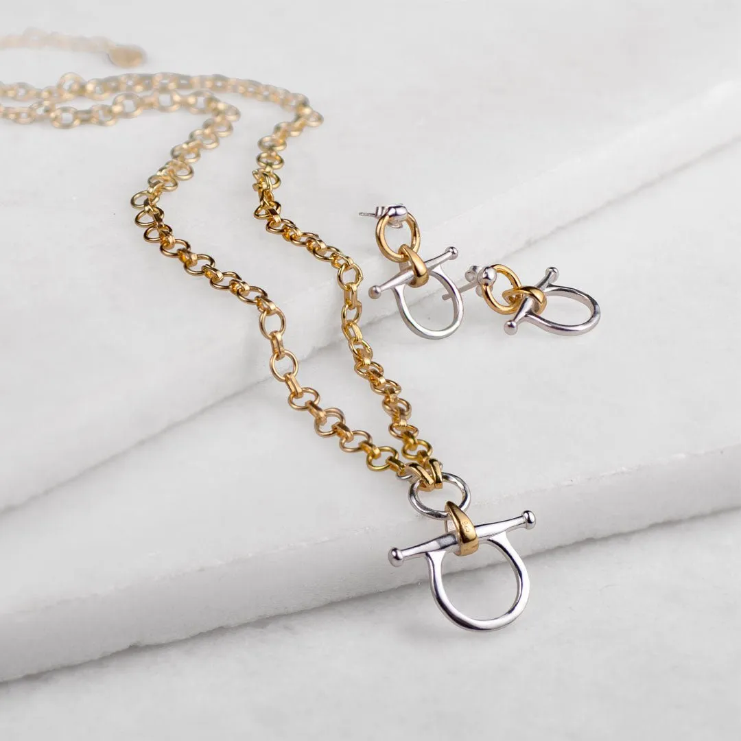 Chelsea - Two Tone 14K Gold on Sterling Snaffle Horse Bit Earring