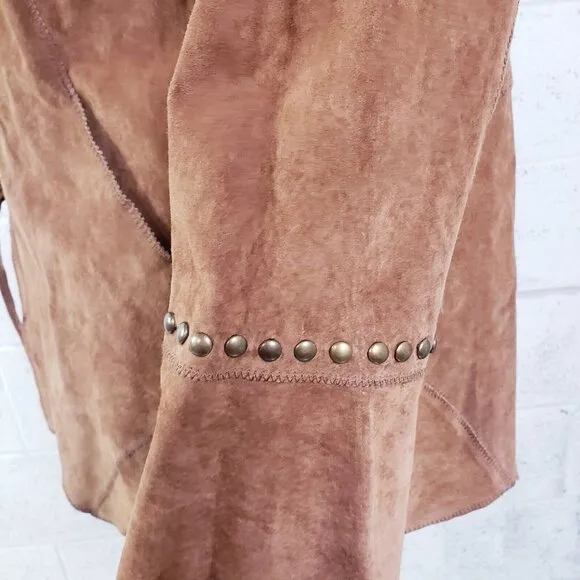 Chi By Faichi Women's Suede Stud Boho Leather Western Hippie Brown Jacket Large