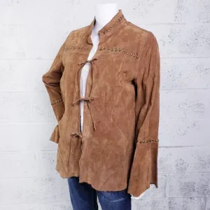 Chi By Faichi Women's Suede Stud Boho Leather Western Hippie Brown Jacket Large