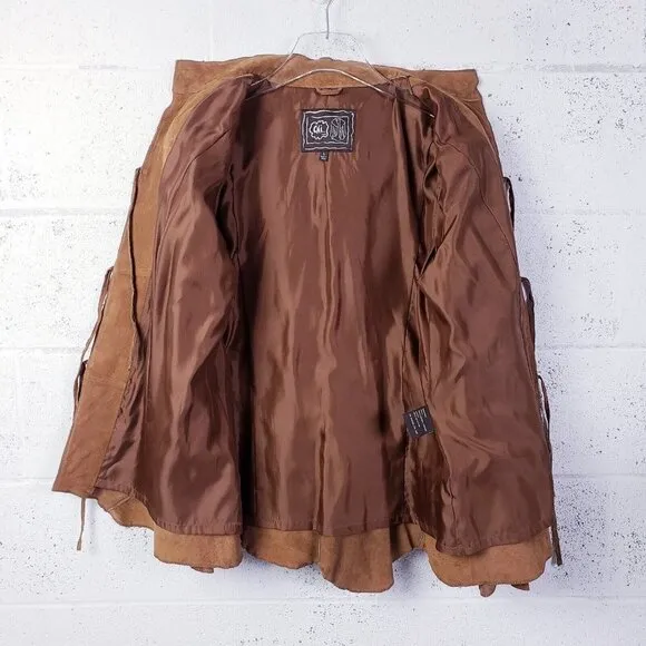 Chi By Faichi Women's Suede Stud Boho Leather Western Hippie Brown Jacket Large