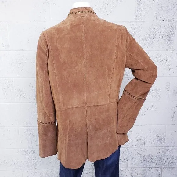 Chi By Faichi Women's Suede Stud Boho Leather Western Hippie Brown Jacket Large