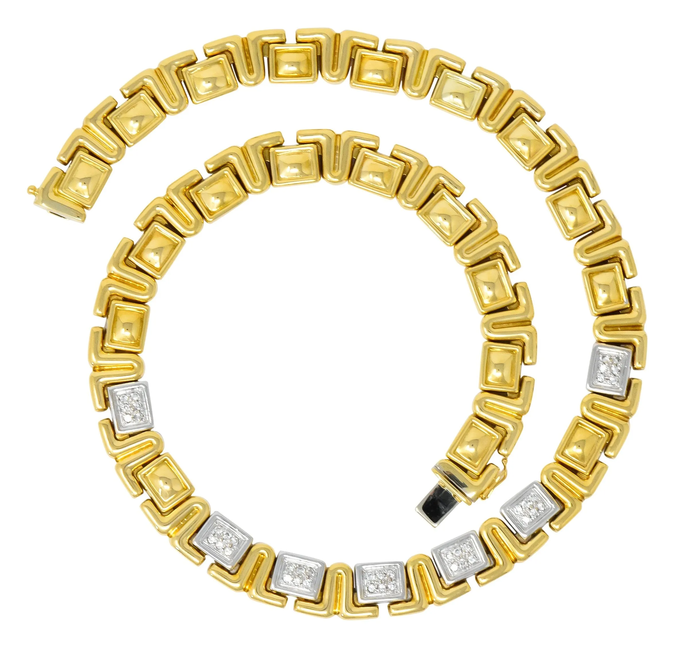 Chiampesan Modernist 0.85 CTW Diamond 18 Karat Two-Tone Gold Collar Necklace