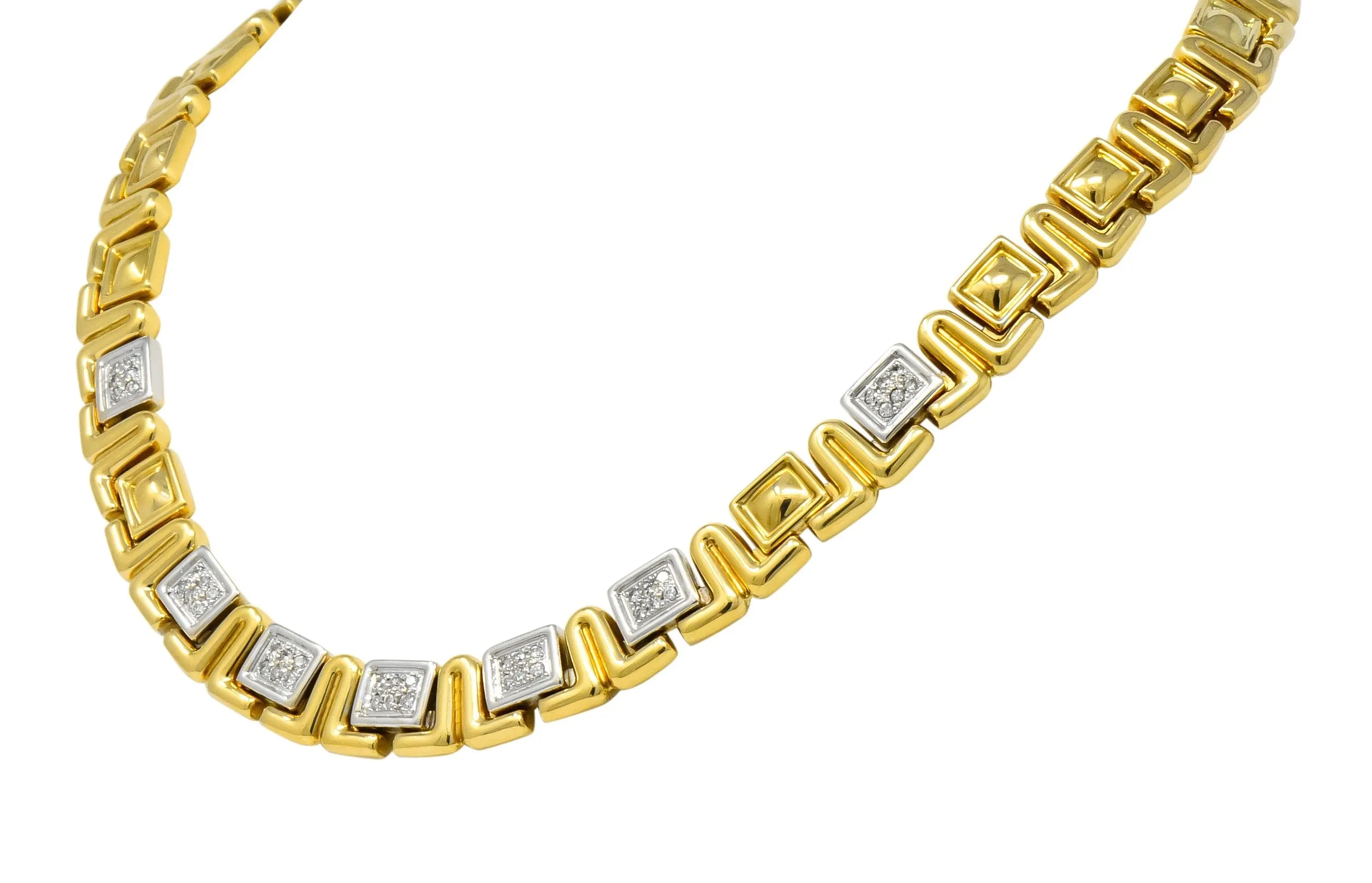 Chiampesan Modernist 0.85 CTW Diamond 18 Karat Two-Tone Gold Collar Necklace