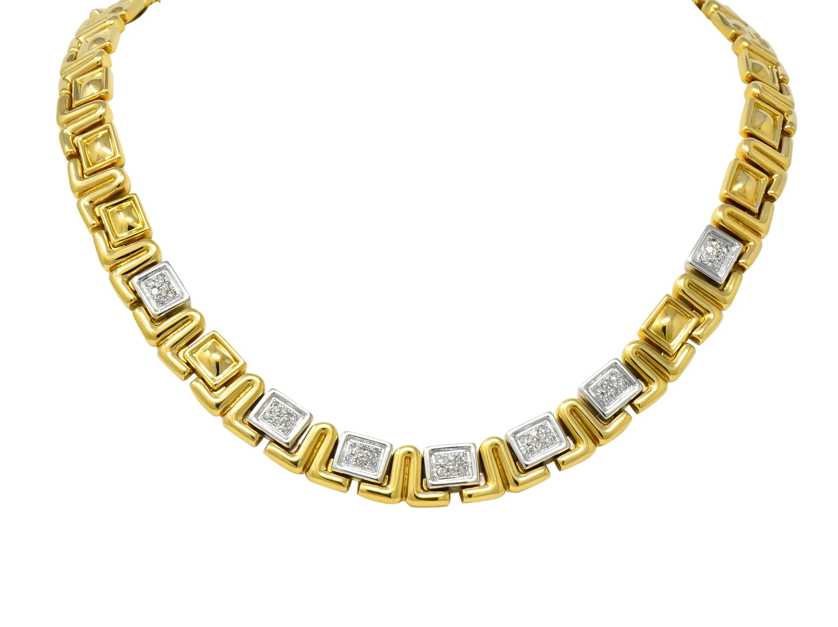 Chiampesan Modernist 0.85 CTW Diamond 18 Karat Two-Tone Gold Collar Necklace