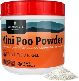 Cleanwaste Portable Mini Poo Powder Deodorizing Waste Treatment - 55 Scoops - Pee and Poop Gelling Powder for Camping, Travel, Emergencies