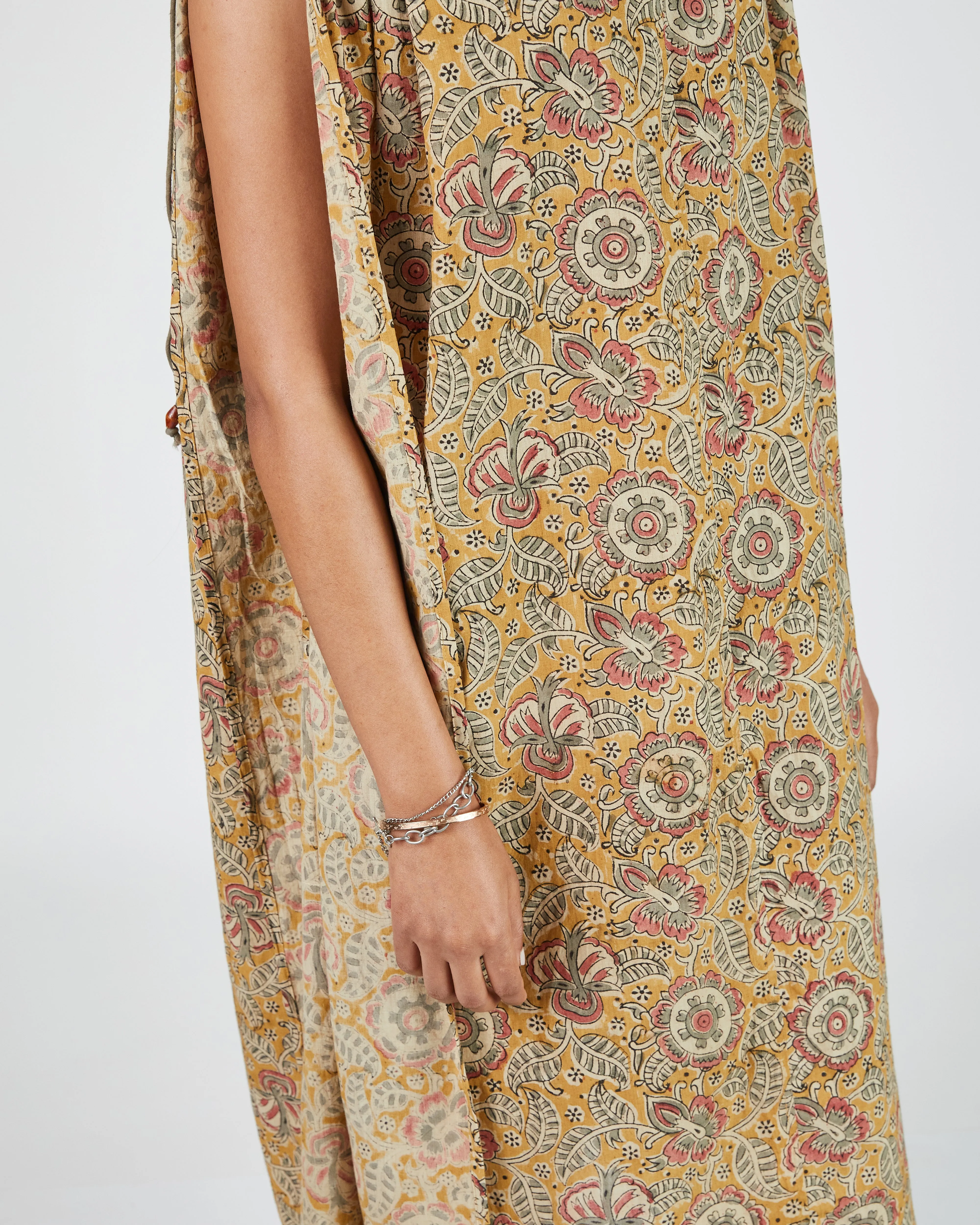 Cleo Caftan in Yellow Kalamkari Floral Yellow Sage