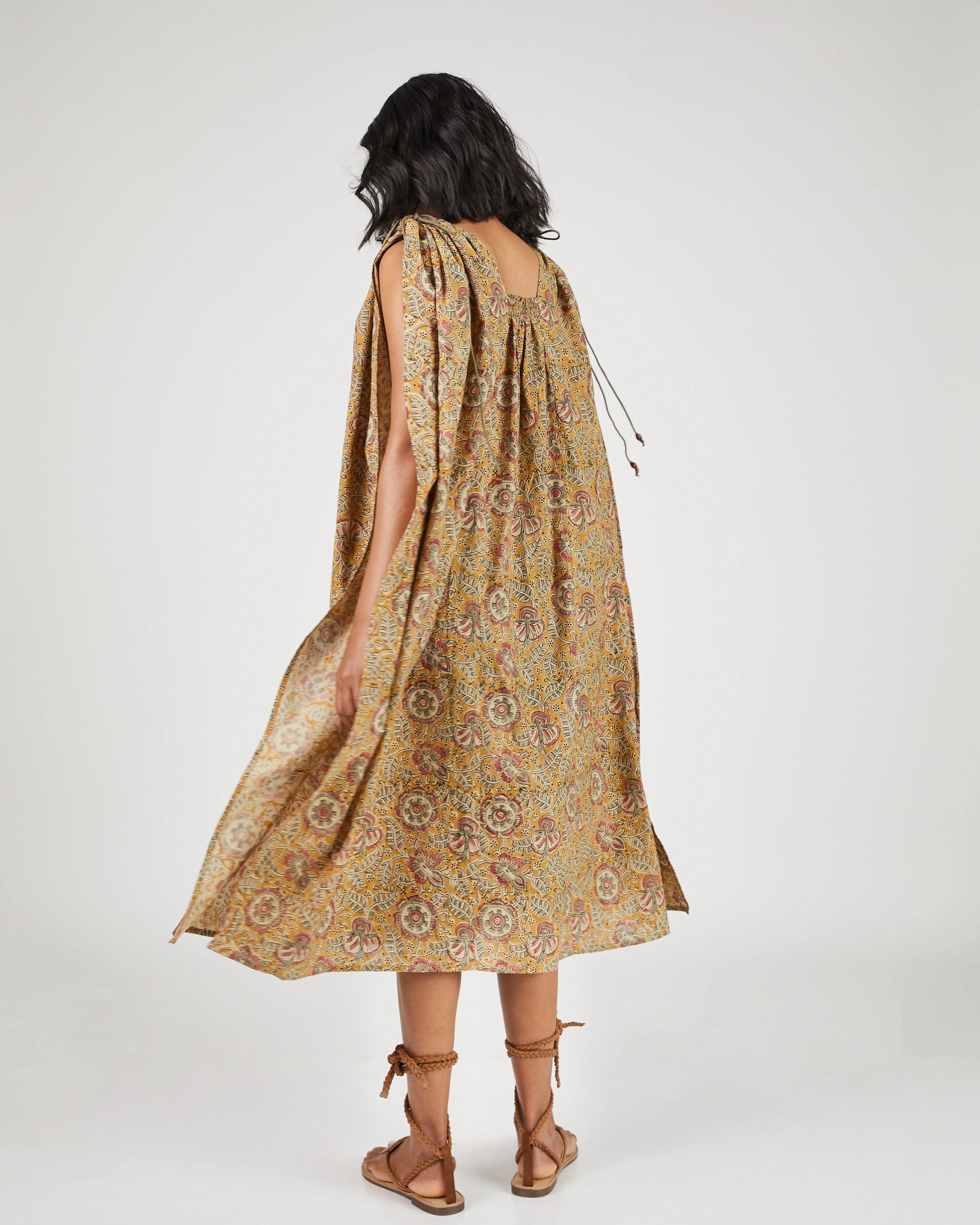 Cleo Caftan in Yellow Kalamkari Floral Yellow Sage