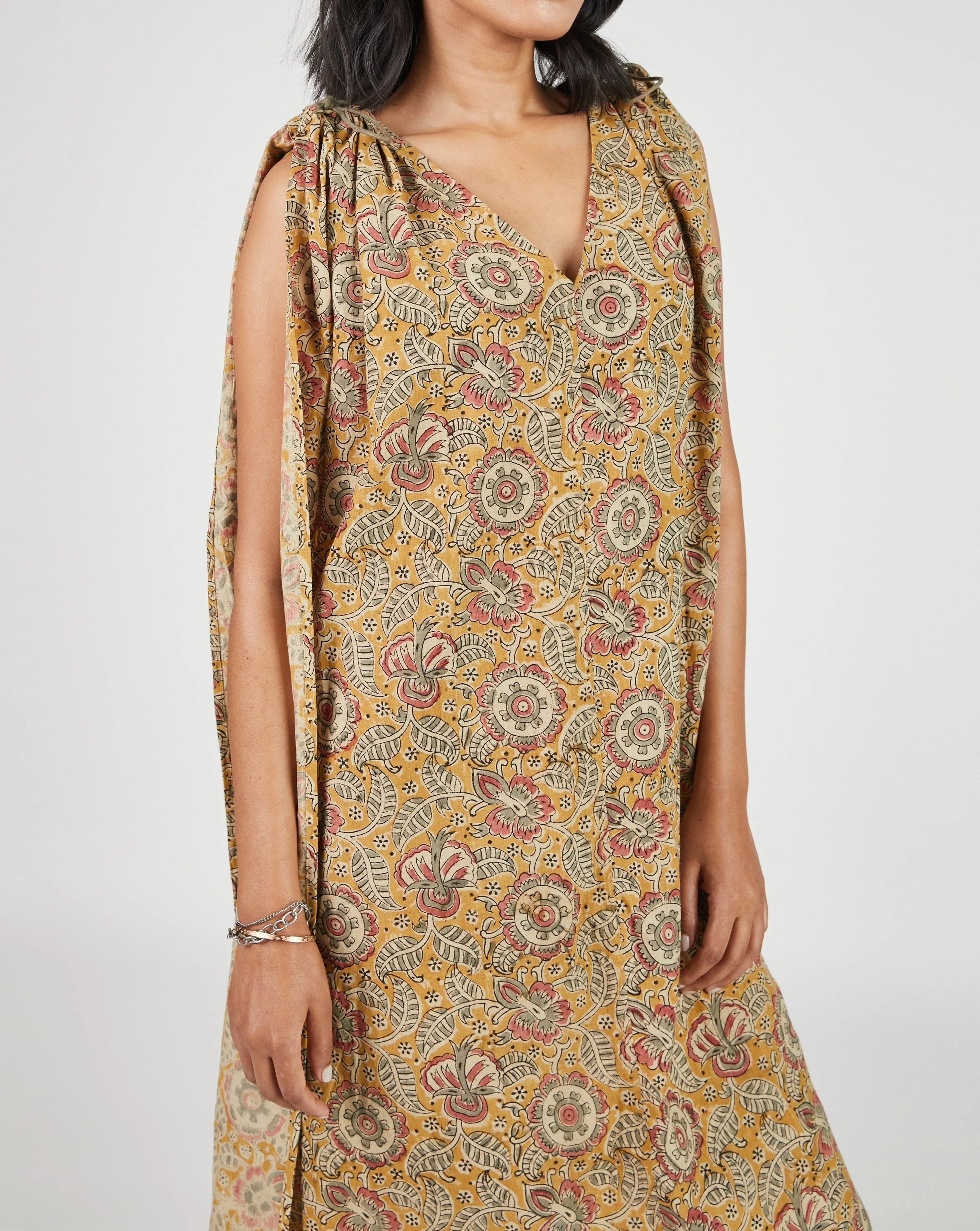 Cleo Caftan in Yellow Kalamkari Floral Yellow Sage