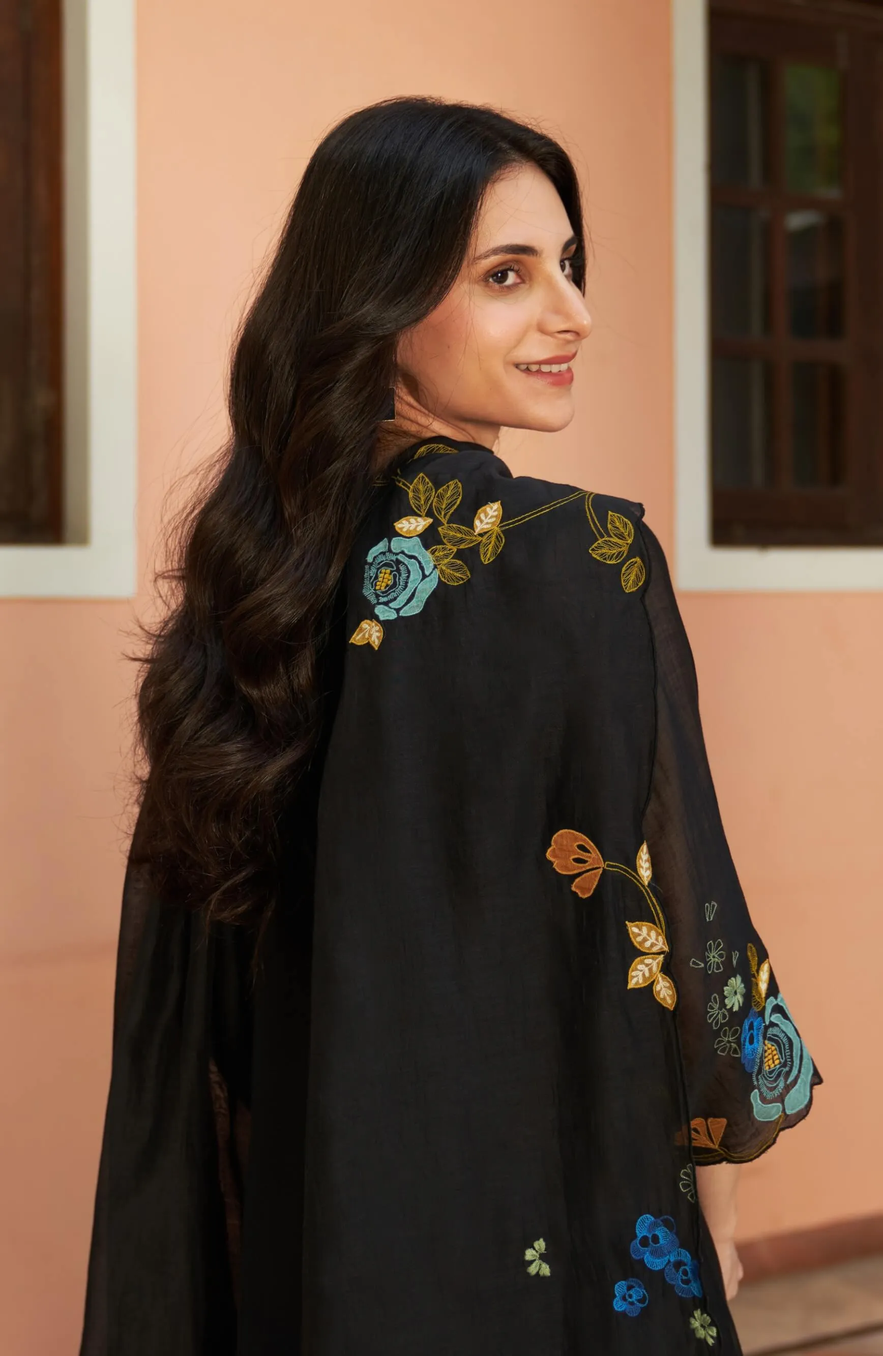 Coal floral anarkali and dupatta
