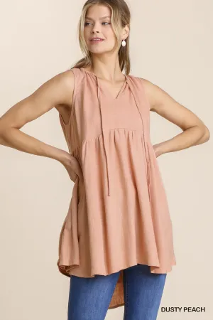 COASTAL COMFORT LINEN TUNIC TOP IN DUSTY PEACH