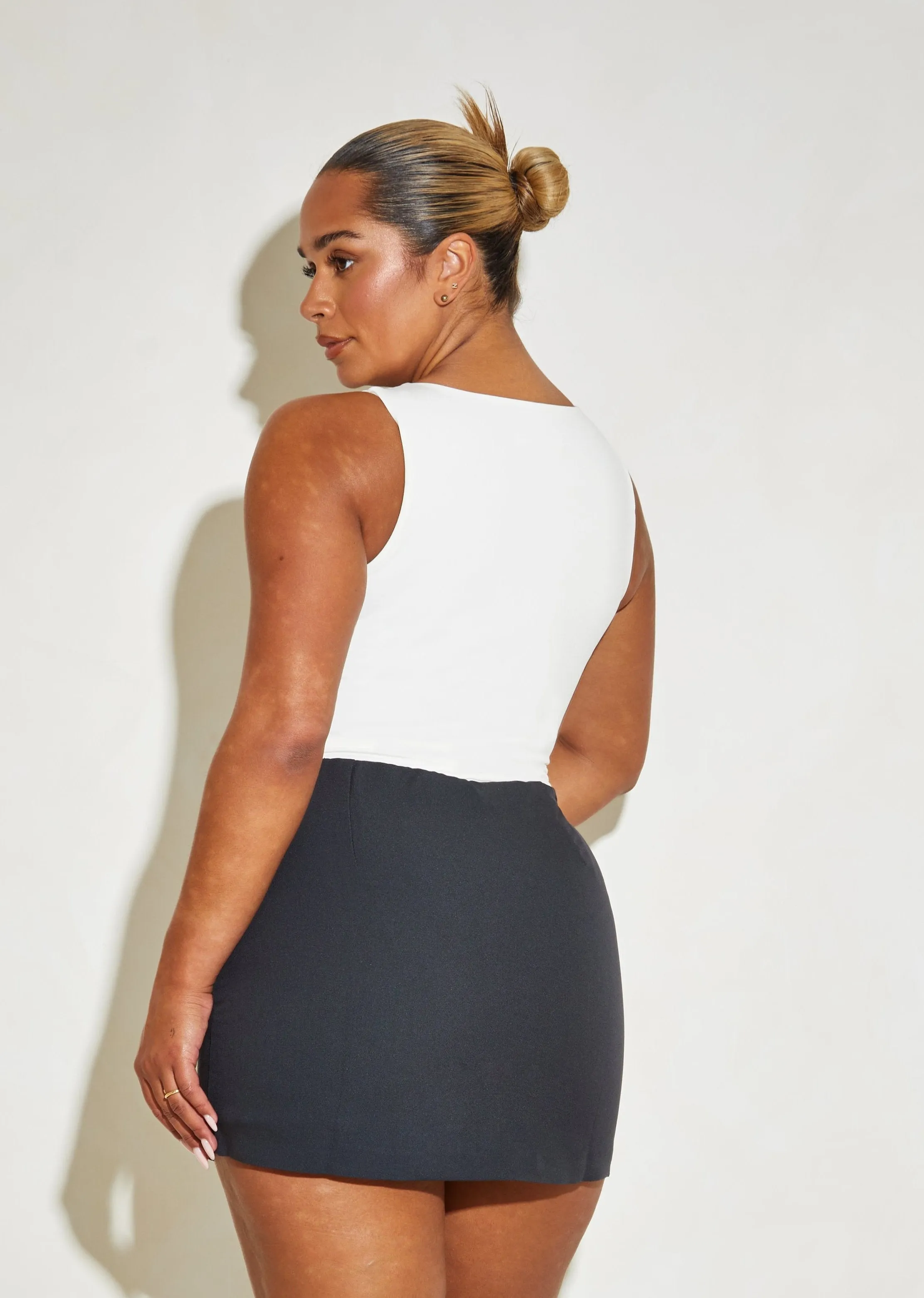 Coconut Racer Neck Double Layer 'ELR' Bodysuit for a Sleek Look