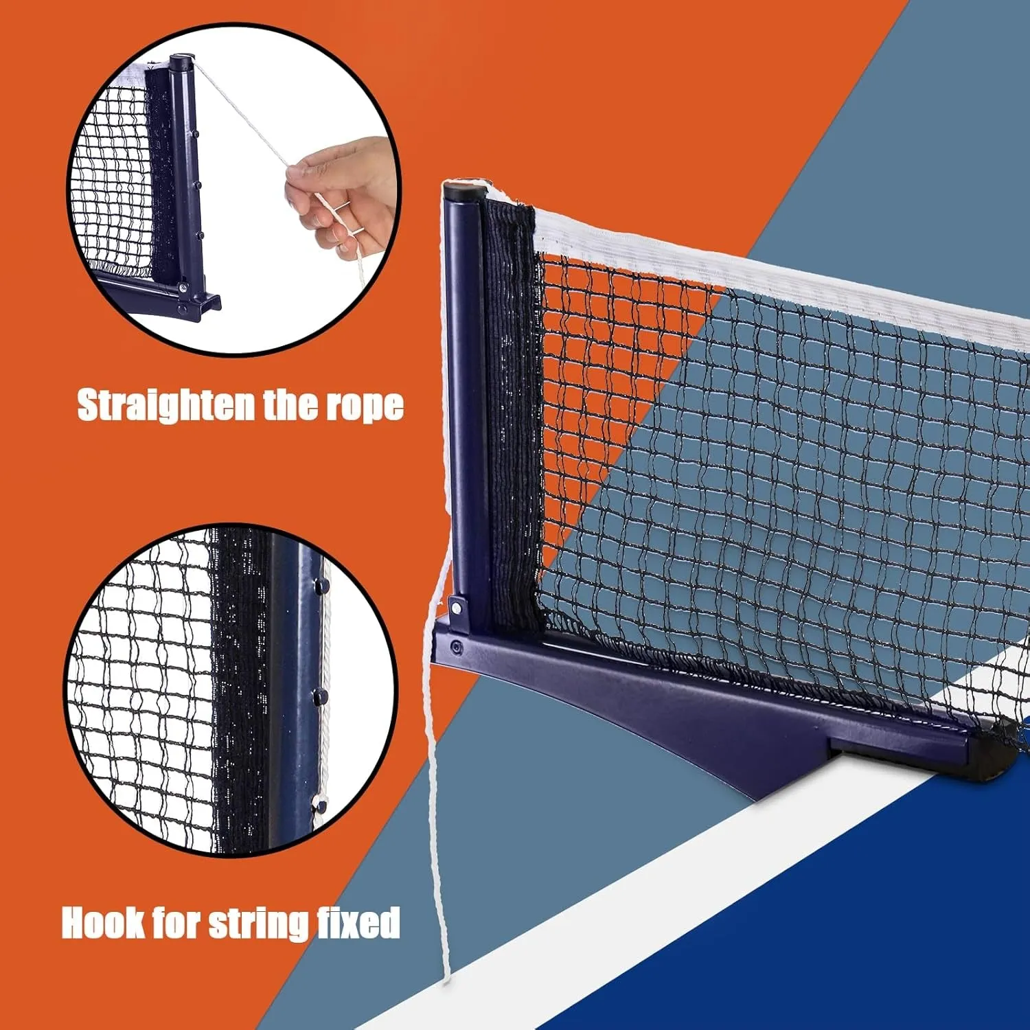 Collapsible Table Tennis Net,Training Competition Professional Ping Pong Net Portable Posts with Adjustable Strength Clip,Stable Base for Standard Table
