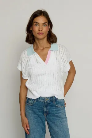 Colorblock Pointelle Polo in Ivory