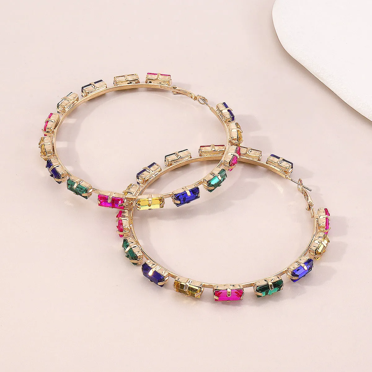 Colored Crystal & 18K Gold-Plated Baguette-Cut Hoop Earrings