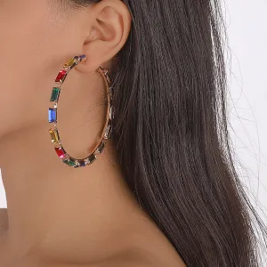 Colored Crystal & 18K Gold-Plated Baguette-Cut Hoop Earrings
