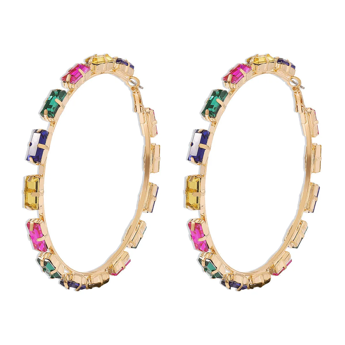 Colored Crystal & 18K Gold-Plated Baguette-Cut Hoop Earrings