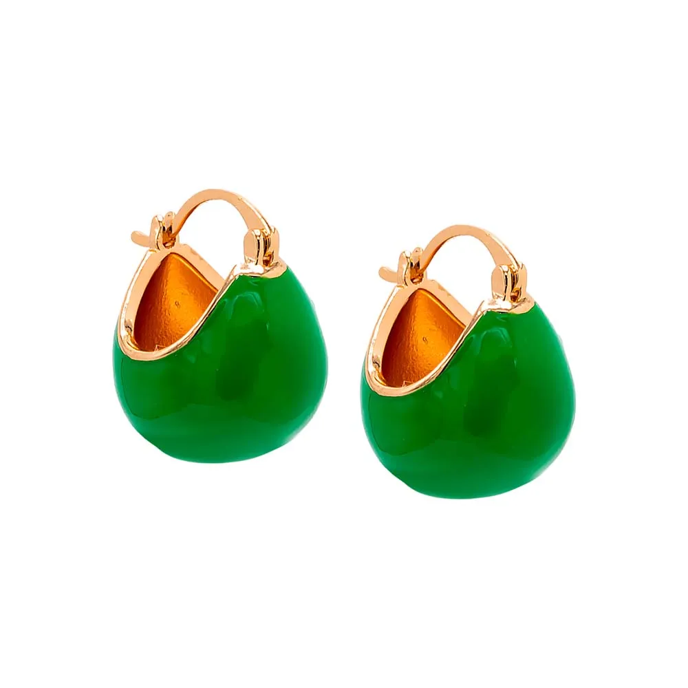 Colored Enamel Wide Button Huggie Earring
