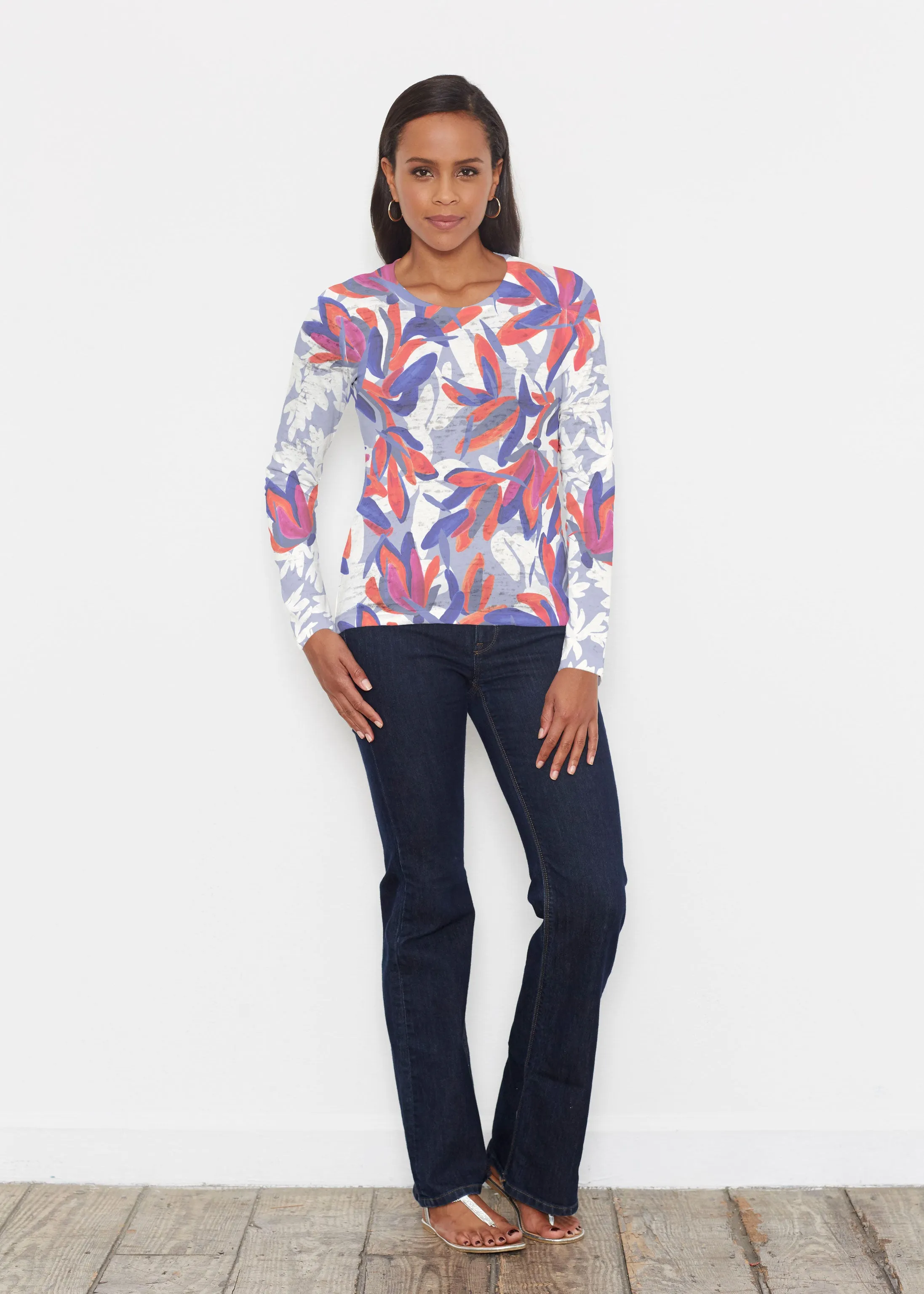 Colorful Palm Blue (7901) ~ Signature Long Sleeve Crew Shirt