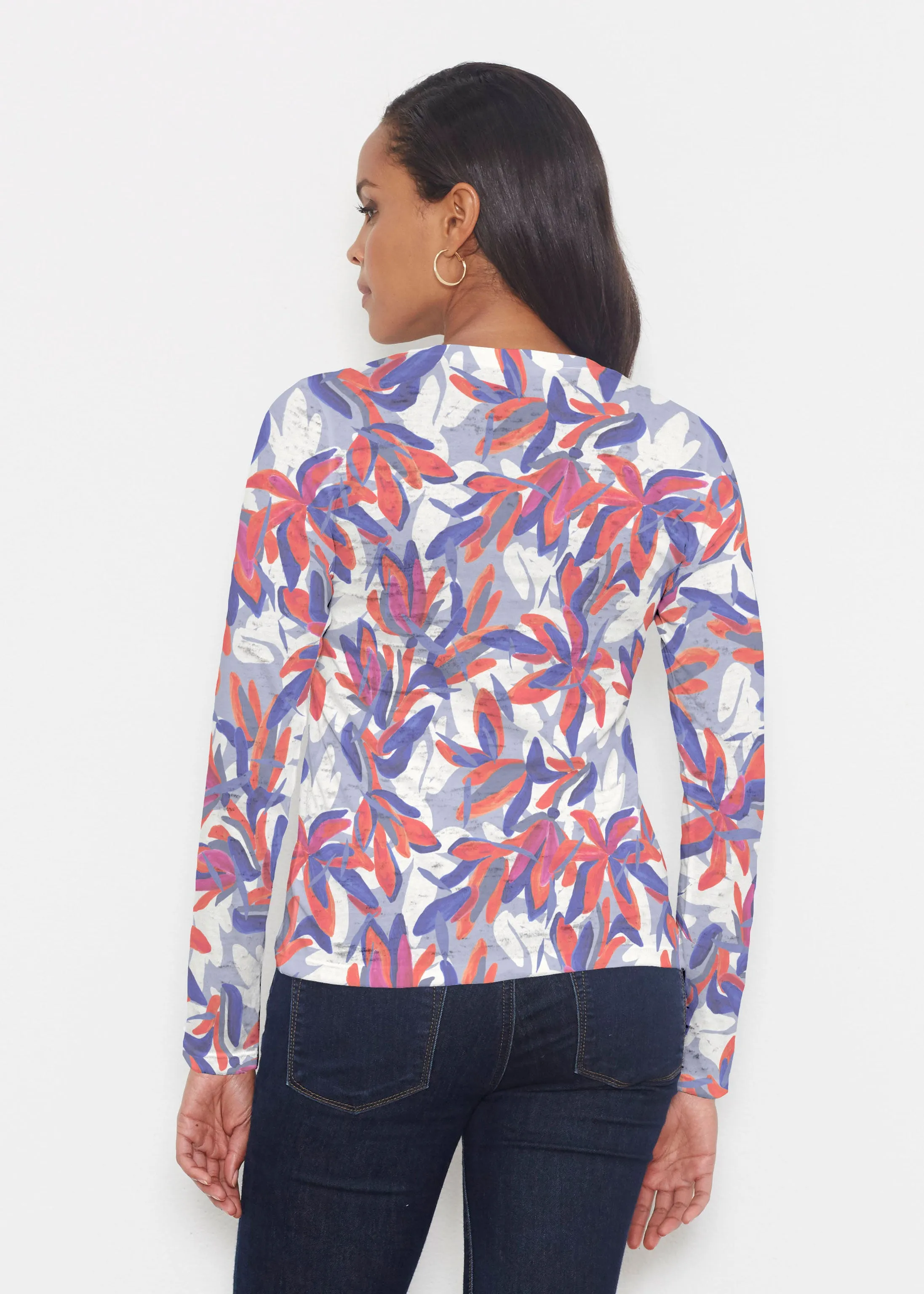Colorful Palm Blue (7901) ~ Signature Long Sleeve Crew Shirt
