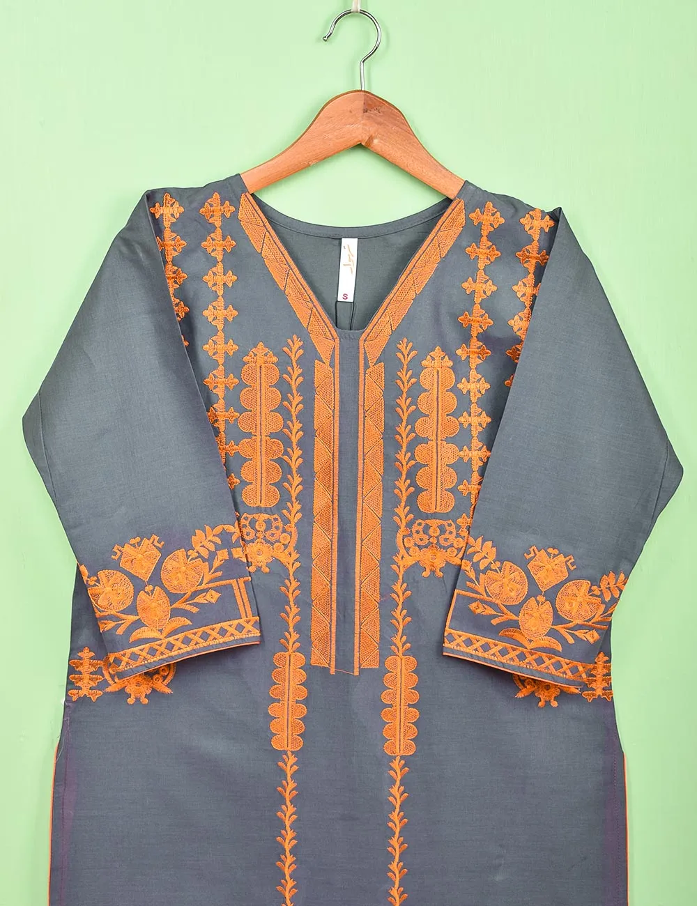 Cotton Embroidered Stitched Kurti - Blithe (T20-059C-Grey)