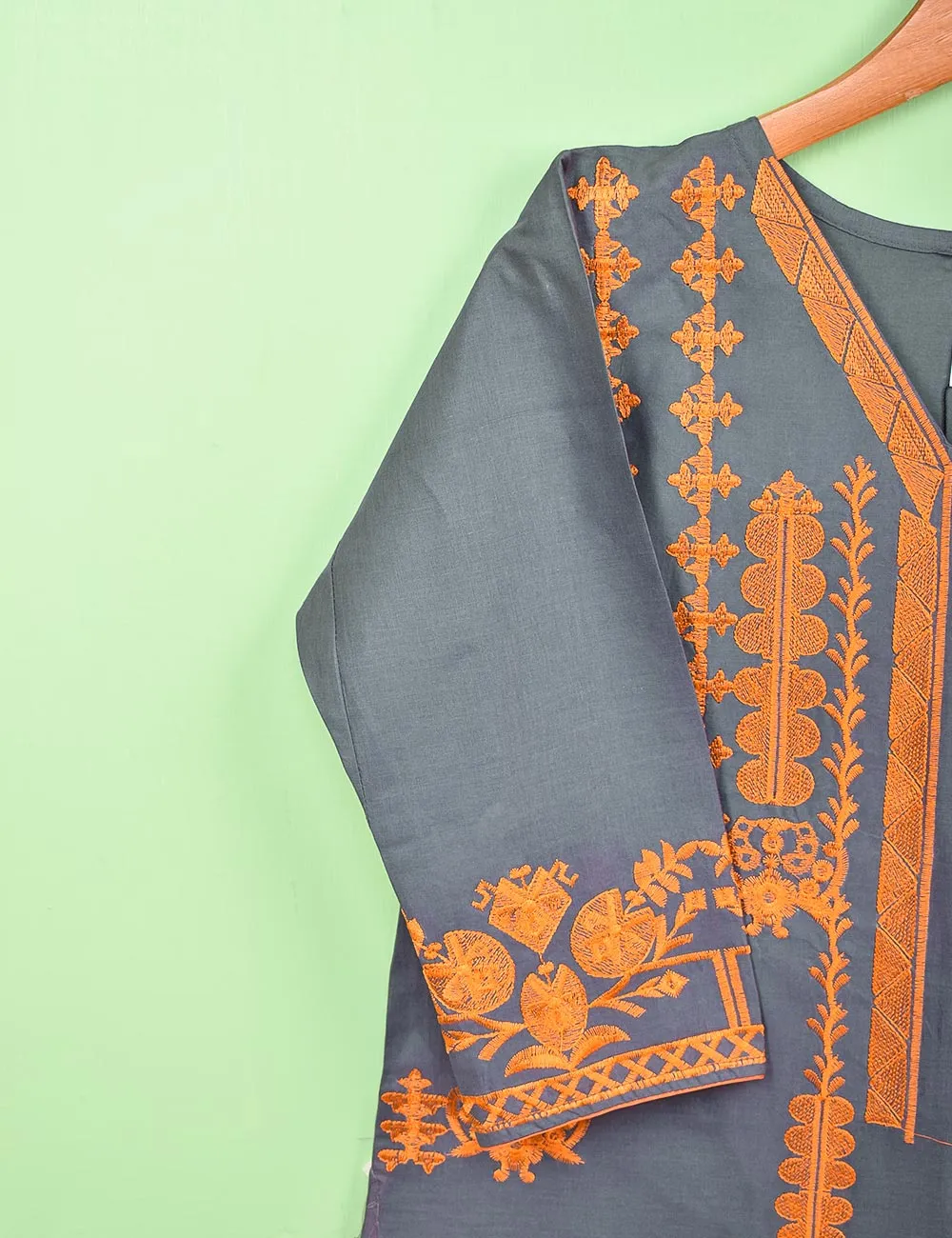 Cotton Embroidered Stitched Kurti - Blithe (T20-059C-Grey)