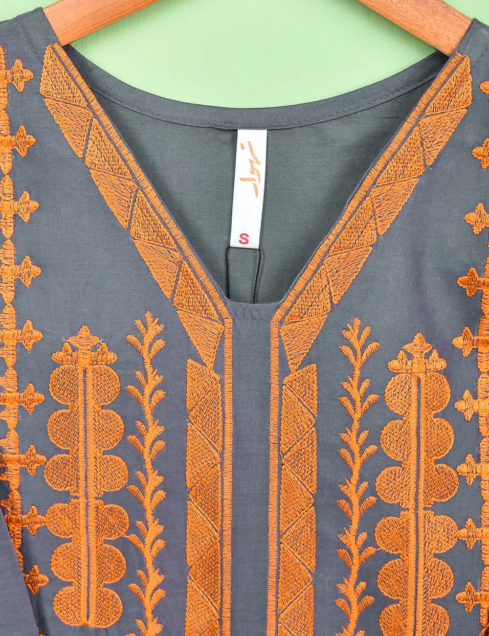 Cotton Embroidered Stitched Kurti - Blithe (T20-059C-Grey)