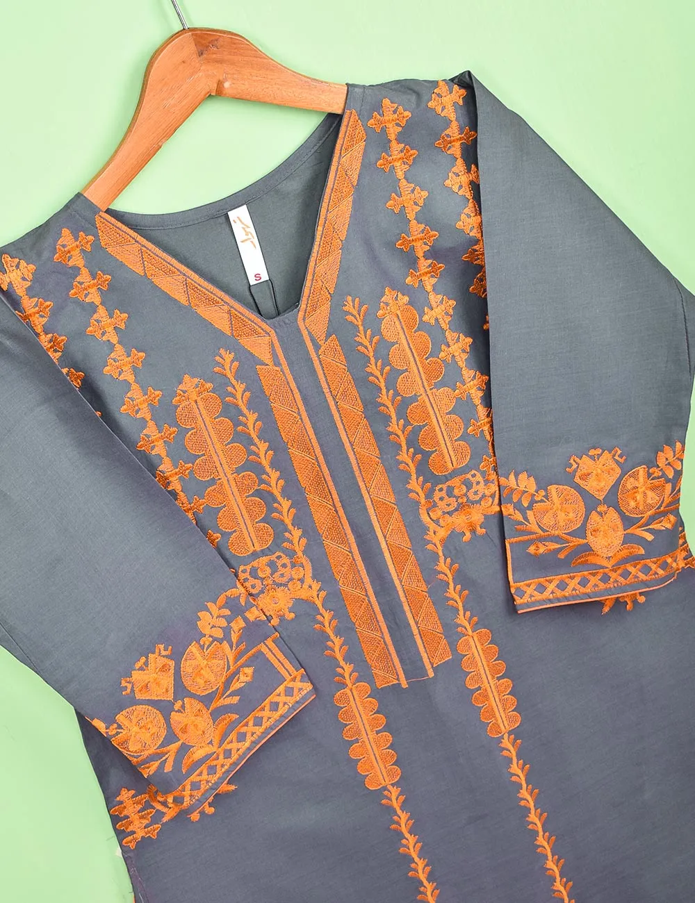 Cotton Embroidered Stitched Kurti - Blithe (T20-059C-Grey)
