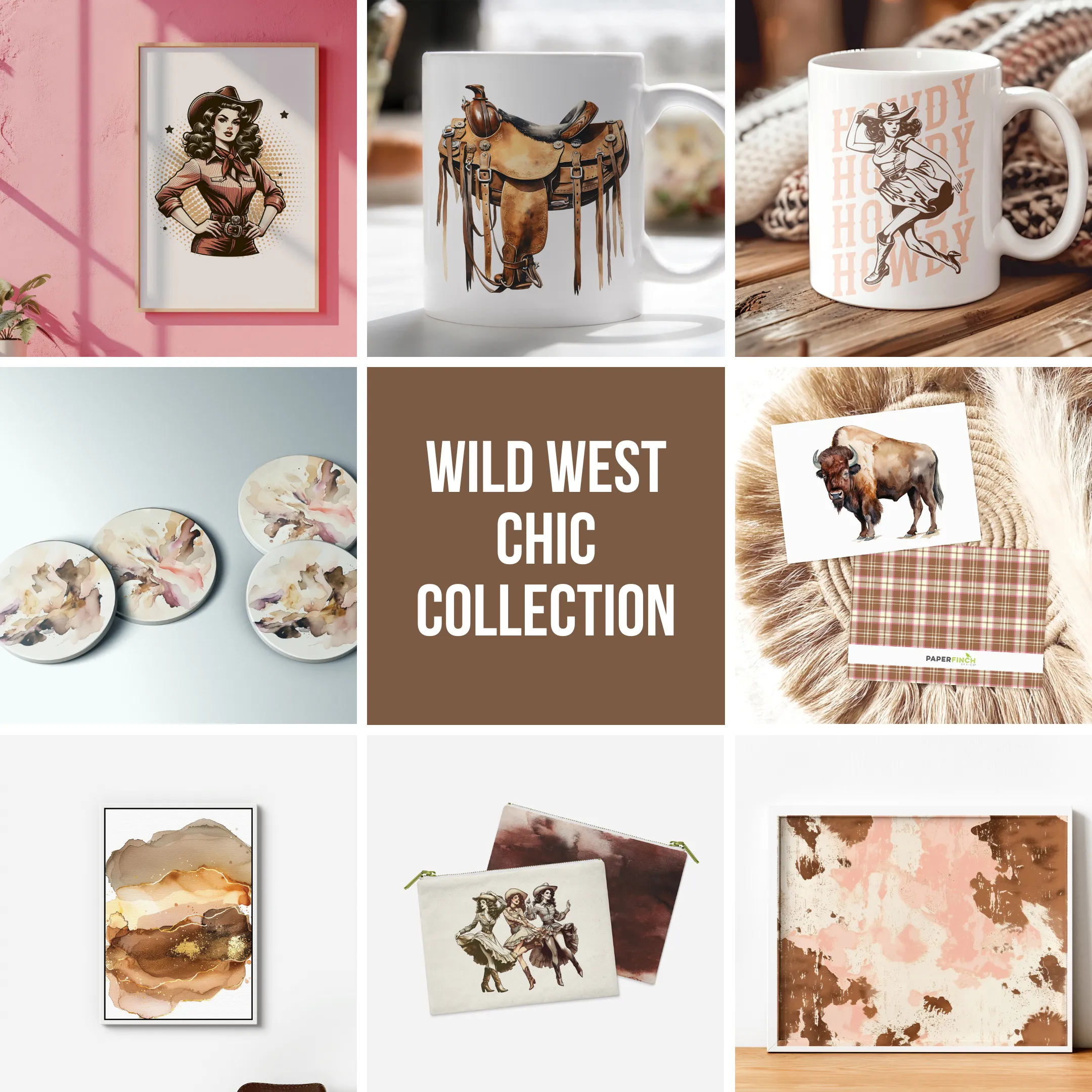 Cowgirl Magnet - Adorable 3-inch round fridge magnet featuring a retro cowgirl & pink "Howdy," a cute gift for any sassy friend! | Wild West Chic Collection