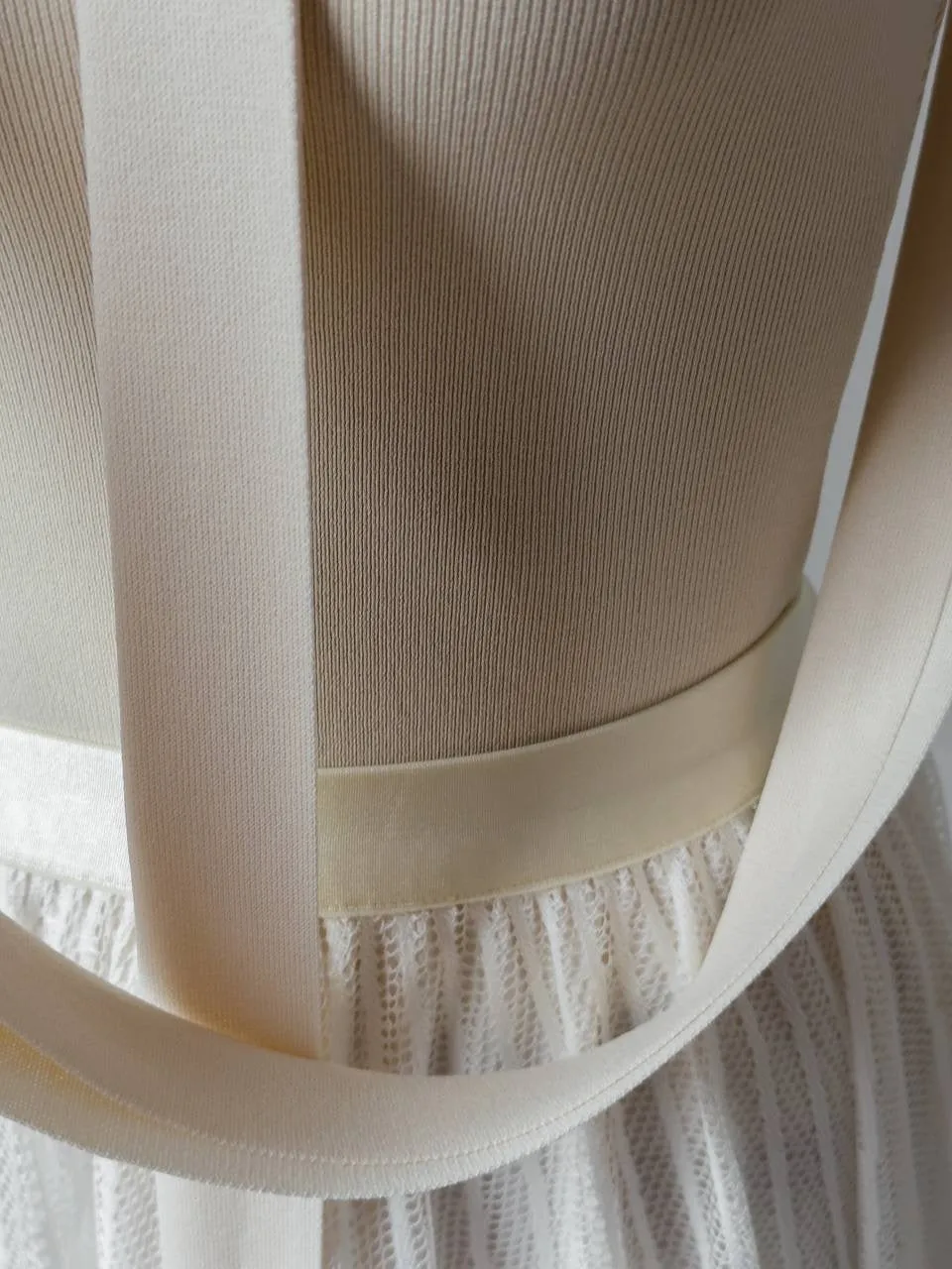 Cream Blouse with Neck Tie Detail