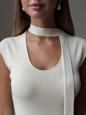 Cream Blouse with Neck Tie Detail