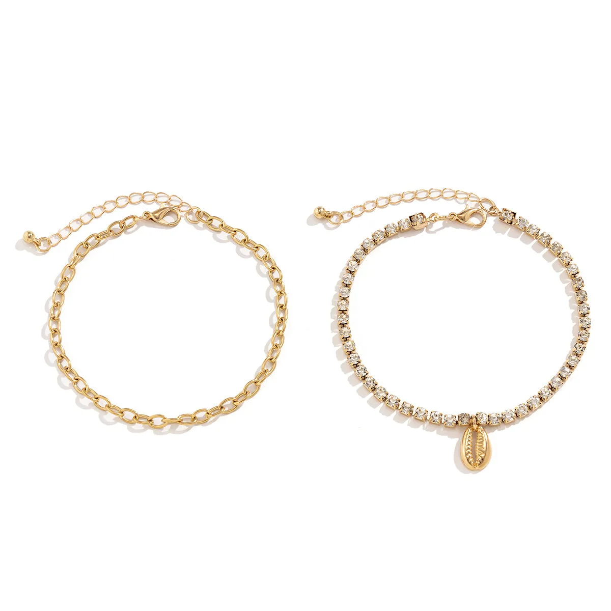 Cubic Zirconia & 18K Gold-Plated Chain Ankle & Shell Charm Anklet